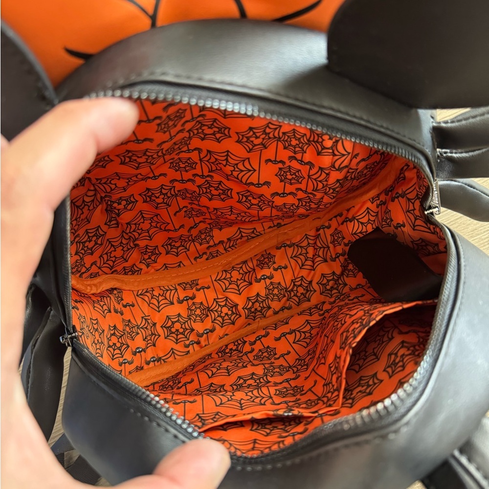 Loungefly Orange Spider Web Backpack View 4